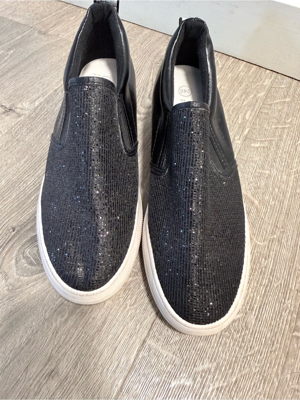 Women’s  Black Slip-On Casual Sneakers with Sparkle
